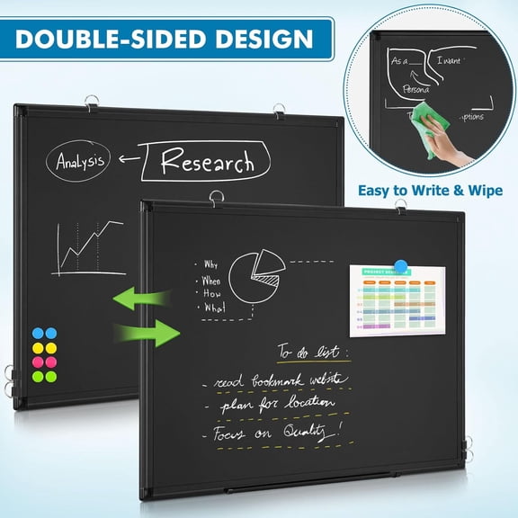 Magnetic Chalkboard 36"×24", Double-Sided Black Chalk Board & Dry Erase Board for Wall, Durable Black Frame for Home, School & Office