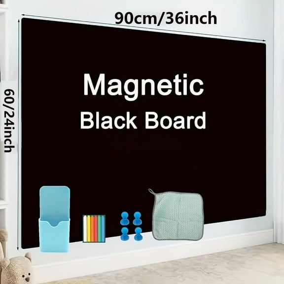 Magnetic Chalkboard Contact Paper,24"x36" Blackboard Wallpaper Peel and Stick,Magnetic Black Board Wall Decal for Home Playroom Classroom (Black)