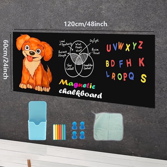 Magnetic Chalkboard Contact Paper,24"x48" Blackboard Wallpaper Peel and Stick,Magnetic Black Board Wall Decal for Home Playroom Classroom (Black)