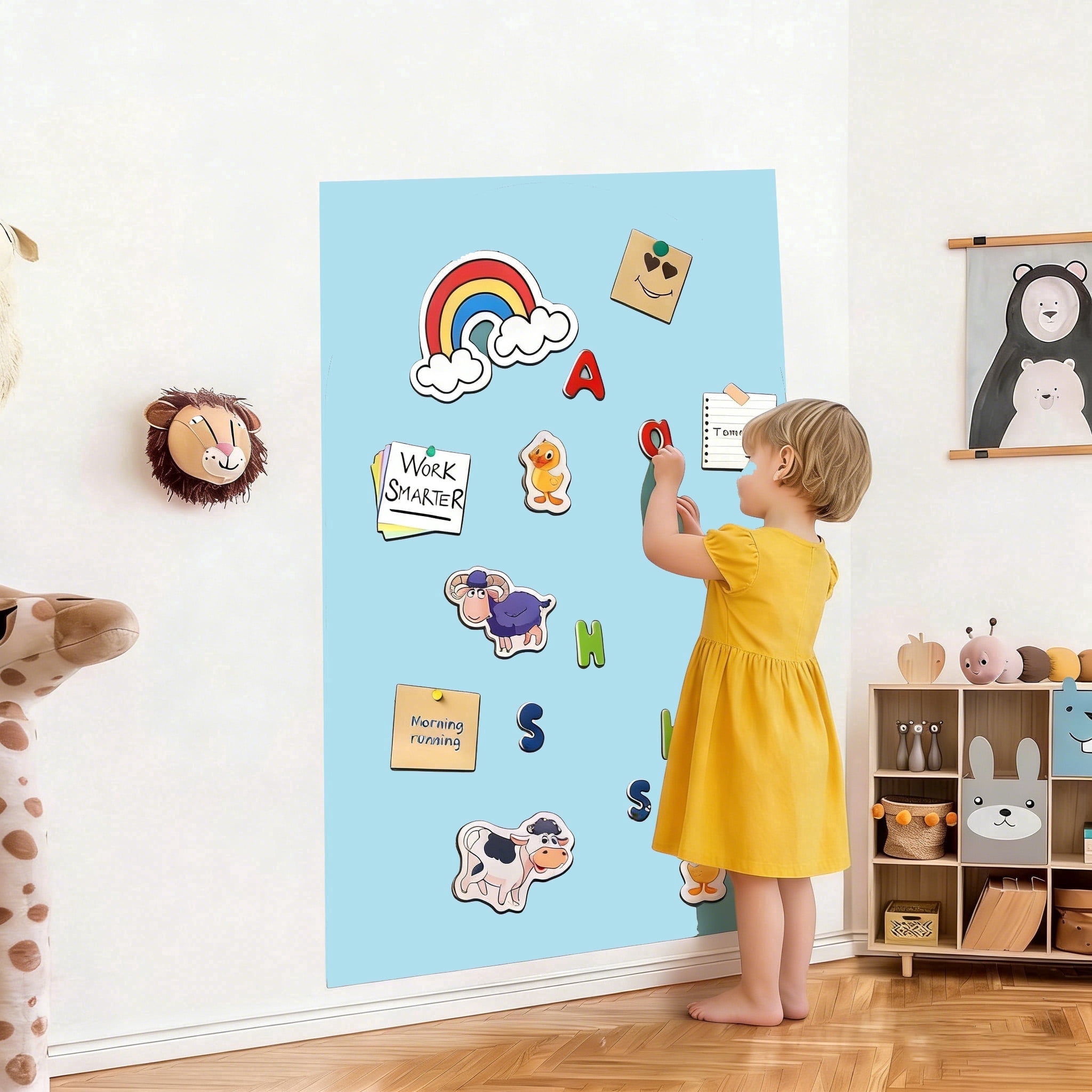 Magnetic Chalkboard Contact Paper,36"x48" Lightblueboard Wallpaper Peel and Stick,Magnetic blue Board Wall Decal for Home Playroom Classroom