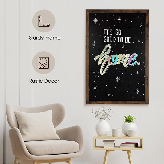 Magnetic Chalkboard & Magnet Board - 24" x 36" Rustic Wood Frame - Easy-Erase Stain-Resistant - Hanging Wall Chalkboard