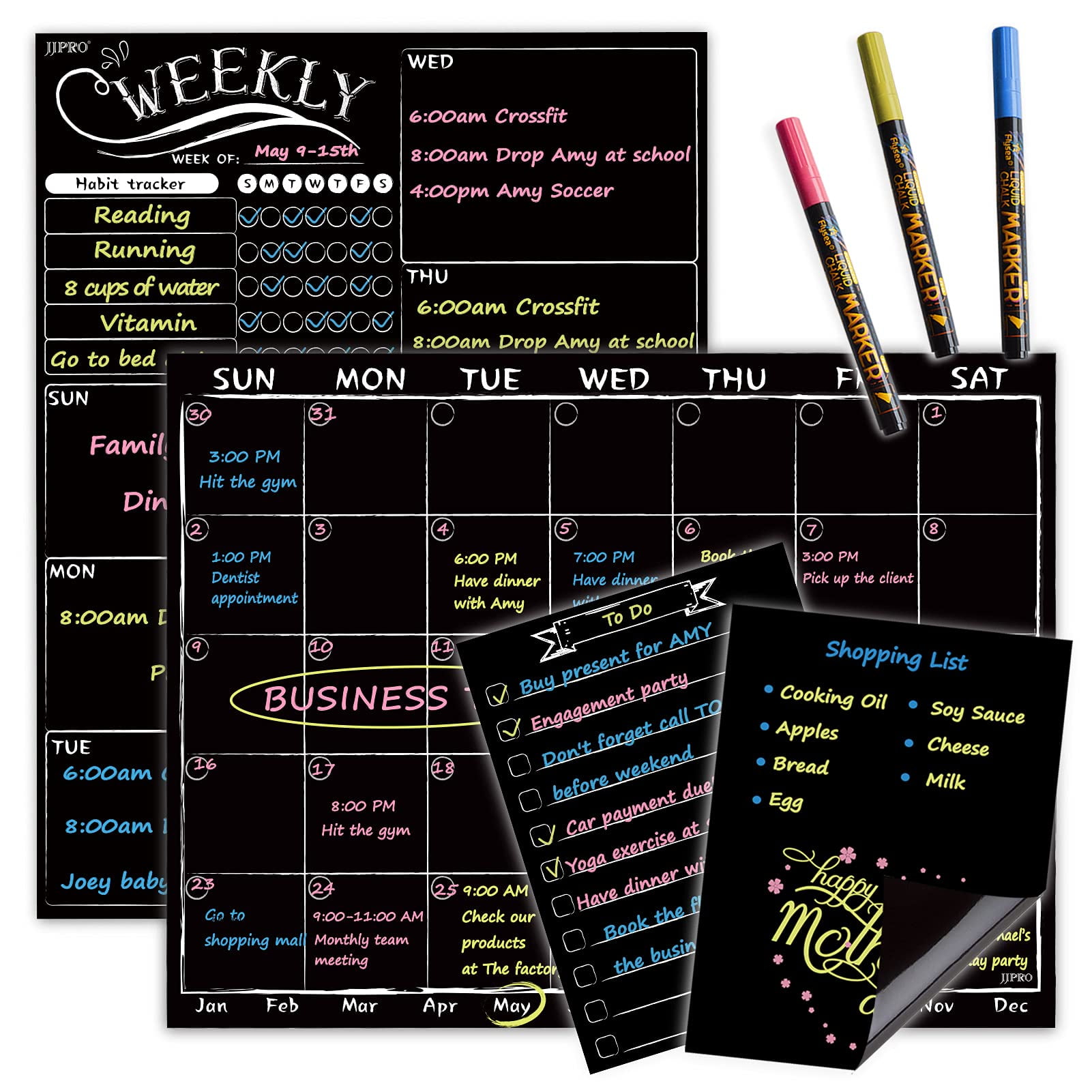 Magnetic Chalkboard Monthly Calendar with Neon Markers