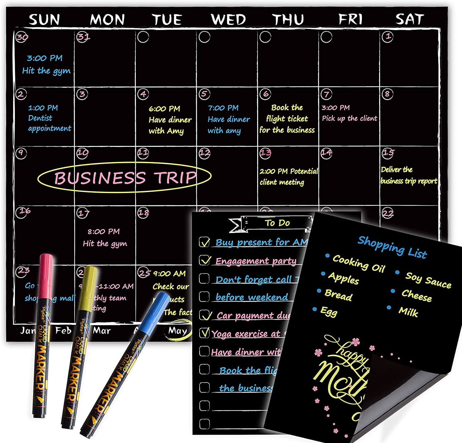Chalkboard Monthly Calendar with neon Bright Liquid Chalk