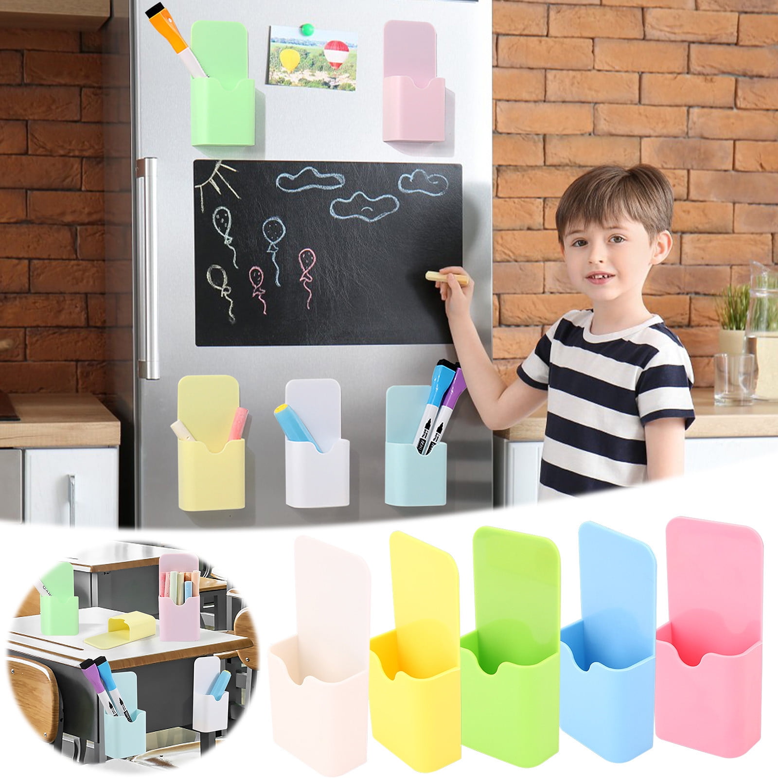 Magnetic Chalkboard Organizer Box - Multi-Functional Pencil Holder with ...