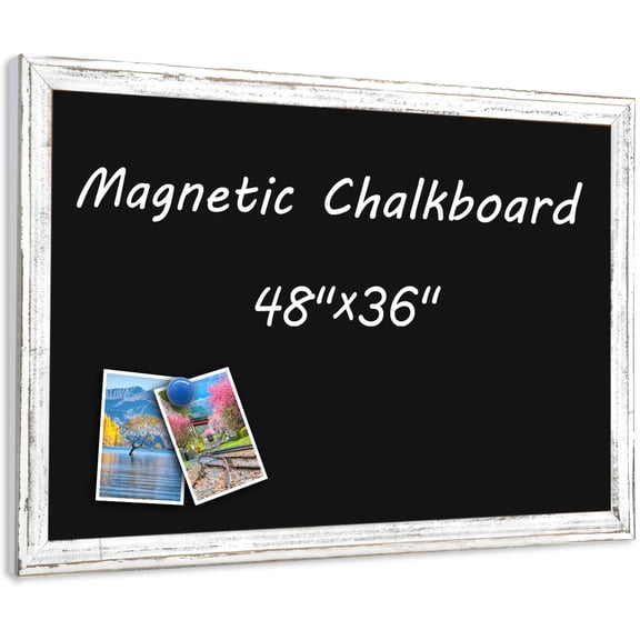 Magnetic Chalkboard Sign Board Large Chalkboard for Wall 48"x36" Chalk Board Hanging Chlakboard Blackboard Wood Framed with 2 Liquid Markers, 8 Magnets