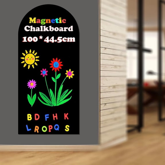 Magnetic Chalkboard Wall Arch Decal 39.3"x17.5" Contact Paper Peel and Stick for Walls Self Adhesive Magnetic Wall Board Sticker with 36 Magnet Letters Black Chalk Board Wallpaper Roll