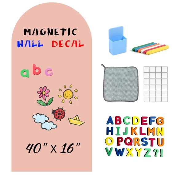 Magnetic Chalkboard Wall Decal Set – Removable Arched Blackboard Sticker with ABC Magnets, Chalks, Eraser – Educational Board for Playroom