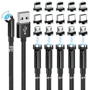 Magnetic Charging Cable, 540  Rotating Magnetic Phone Charger [6-Pack, 3ft/3ft/3ft/6ft/6ft/10ft] 3 in 1 Magnetic Charger Cable Nylon Braided Magnetic USB Cable for iProduct/Micro USB/Type C Device