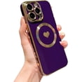 thumbnail image 1 of Magnetic Charging Case for iPhone 14 Pro Max [ Compatible with MagSafe ] Luxury Plating Edge Cute Love Heart Full Camera Lens Protection Raised Reinforced Corners Shockproof Bumper (Purple), 1 of 13