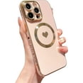 thumbnail image 1 of Magnetic Charging Case for iPhone 14 Pro Max [ Compatible with MagSafe ] Luxury Plating Edge Cute Love Heart Full Camera Lens Protection Raised Reinforced Corners Shockproof Bumper (Pink), 1 of 13