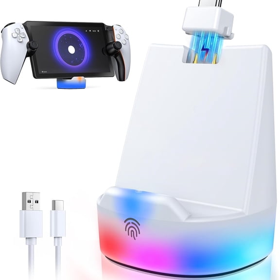 Magnetic Charging Dock for PlayStation Portal Remote Player - Case Friendly Charging Station for PS5 Portal Accessories with RGB Light Modes & Cable-White