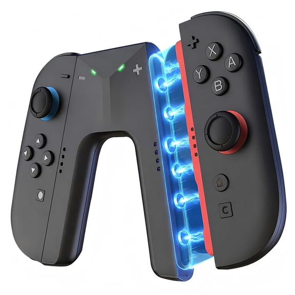 Magnetic Charging Grip for Switch 2, Compatible with Switch 2 Joypads, Play While Charging with Led Indicator and Charger Cable, Black