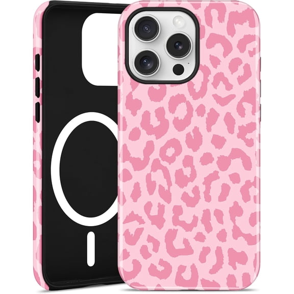 Magnetic Cheetah Phone Case for iPhone 14 Pro, Compatible with MagSafe, Cute Aesthetic Pink Leopard Print Soft TPU and Hard PC Shockproof Protective Phone Cover for Women Girls