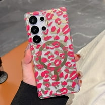 Magnetic Cheetah Print Case Compatible with Magsafe for Samsung Galaxy S24 Plus, Clear Phone Cover with Cute Leopard Pattern Soft TPU Hard Back Shockproof Protective Case for S24 Plus, Rose