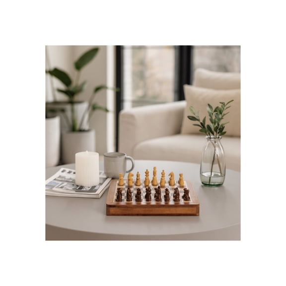 Classic Wood and Magnetic Chess Tabletop Game for Coffee Table Centerpiece - Decorative Family Game Design for Living Room and Office Use - Home Accent for Shelf or Bathroom Display - 2", Brown