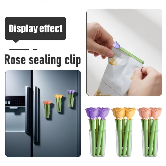 Magnetic Chip Clips Rose Flower 5 Pack Strong Seal Food Bags Keep Fresh Kitchen Organization Refrigerator Storage
