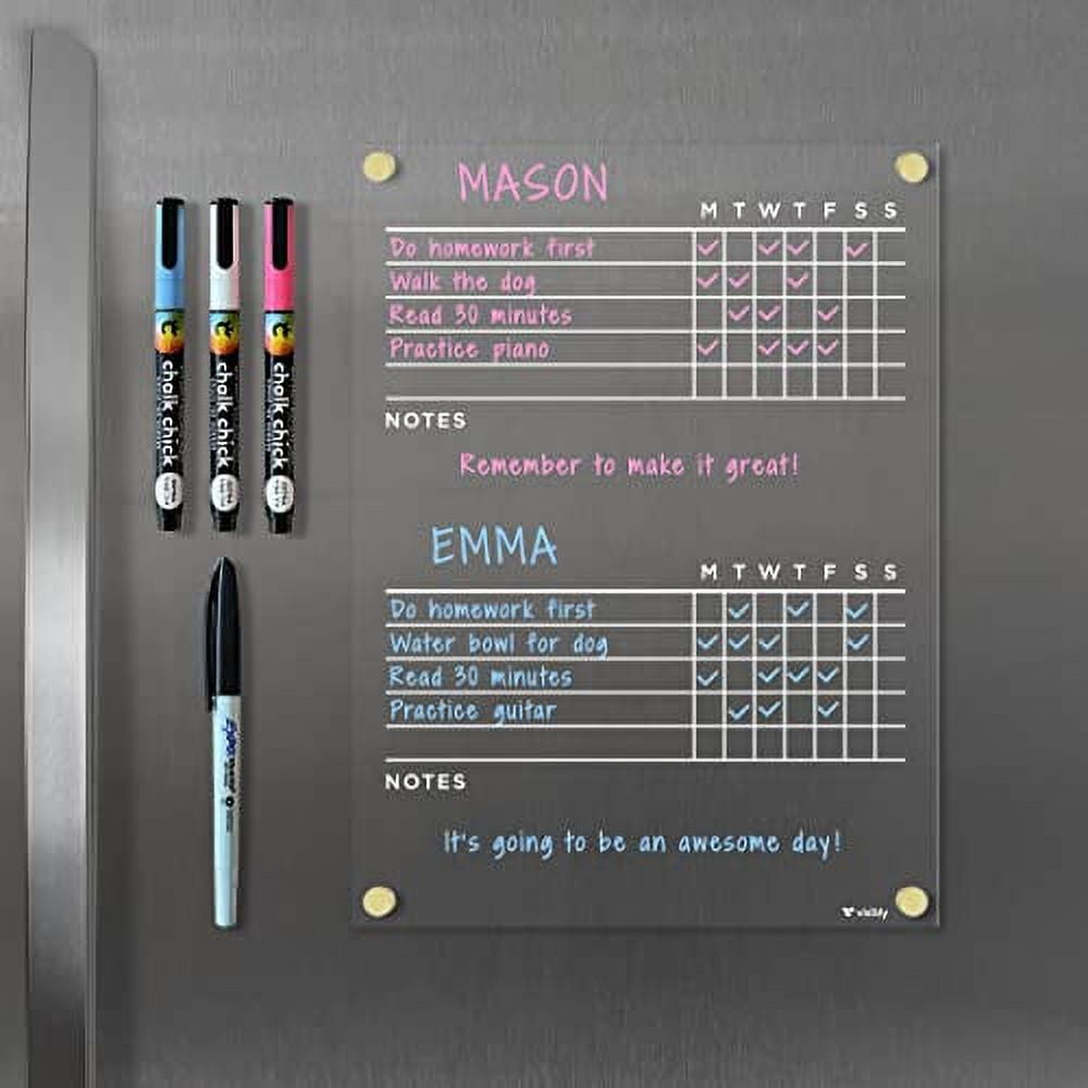Chore Chart For Fridge, Includes 4 WetErase Markers For Refrigerator, 9" X 12