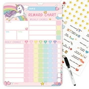 JJPRO Unicorn Magnetic Chore Chart, Dry Erase, with 26 Tasks & 63 Stars