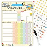 Magnetic Chore Chart for Kids at Home, Dry Erase Reward Chart for Kids Behavior; Each Set Includes 26 Static Tasks, 63 Golden Stars and One 8.5"x 12" Video Game Magnetic Chart