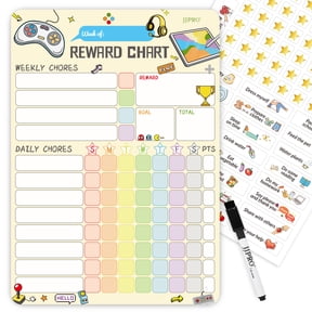 Magnetic Chore Chart for Kids at Home, Dry Erase Reward Chart for Kids Behavior; Each Set Includes 26 Static Tasks, 63 Golden Stars and One 8.5"x 12" Video Game Magnetic Chart