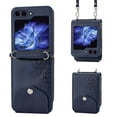 thumbnail image 1 of Magnetic Clasp Case for Samsung Galaxy Z Flip 5 Cover,Luxury PU Leather Shockproof Folding Kickstand Card Holder Pocket Wallet Crossbody Strap Handbag Phone Case for Samsung Galaxy Z Flip 5,Blue, 1 of 8