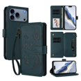 thumbnail image 1 of Magnetic Clasp Flip Stand Case for iPhone 17 Pro with Lanyard 5-Card Holder  Butterfly Flower Multi-card Zipper Wallet Leather Phone Case,Dark Green,For iPhone 17 Pro, 1 of 8