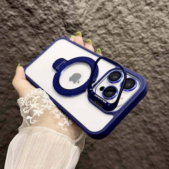 Magnetic Clear Case for Apple iPhone 14, Camera Lens Screen Protector Kickstand Compatible with Magsafe Anti-Yellowing Shockproof Protective Drop Proof Rugged Case for Women Men, Darkblue