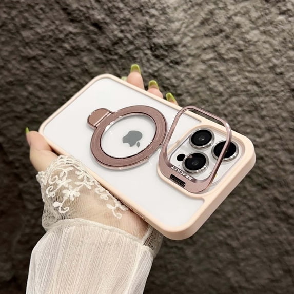 Magnetic Clear Case for Apple iPhone 15, Camera Lens Screen Protector Kickstand Compatible with Magsafe Anti-Yellowing Shockproof Protective Drop Proof Rugged Case for Women Men, Pink