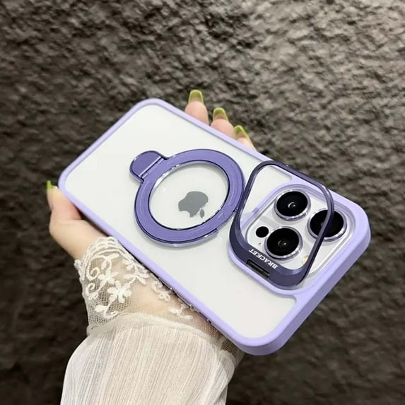 Magnetic Clear Case for Apple iPhone 16 Plus, Camera Lens Screen Protector Kickstand Compatible with Magsafe Anti-Yellowing Shockproof Protective Drop Proof Rugged Case for Women Men, Lightpurple