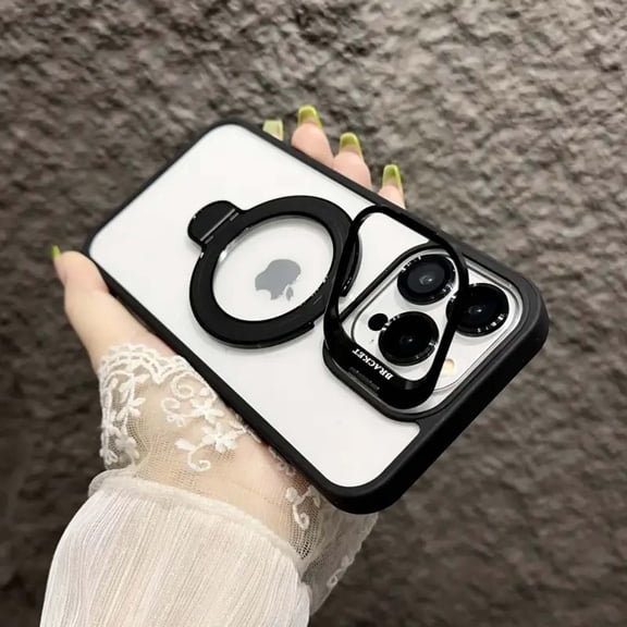 Magnetic Clear Case for Apple iPhone Air, Camera Lens Screen Protector Kickstand Compatible with Magsafe Anti-Yellowing Shockproof Protective Drop Proof Rugged Case for Women Men, Black