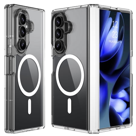 Magnetic Clear Case for Samsung Galaxy Z Fold8 Ultra 5G 8.0", Built-in Hinge Protection, MagSafe Compatible Shockproof Slim Protective Cover, Clear