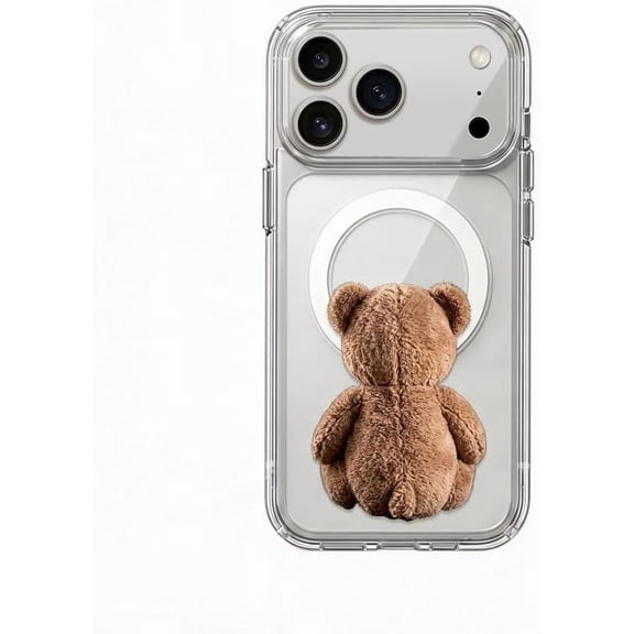Magnetic Clear Case for iPhone 15 Pro Cute Fluffy Teddy Bear