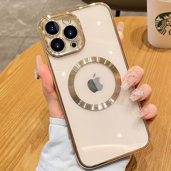 Magnetic Clear Case for iPhone 11 Pro Case with Camera Lens Protector, Compatible with MagSafe, Non-Yellowing Slim Fit Shockproof Shining for Women Girls Protective Phone Cover,5.8 inch,Gold