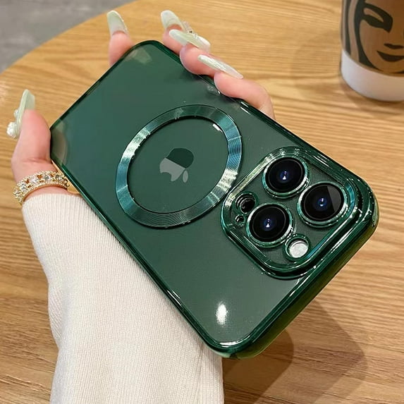 Magnetic Clear Case for iPhone 12 Pro Case with Camera Lens Protector, Compatible with MagSafe, Non-Yellowing Slim Fit Shockproof Shining for Women Girls Protective Phone Cover,6.1 inch,Green