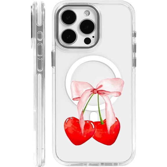 for Magnetic Clear Case for iPhone 13/14 Compatible with Magsafe,Cherry Bow Phone Case,Soft Silicone Shockproof Protective Cover for iPhone 13/14-(White)