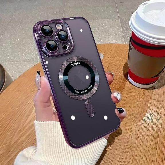 Magnetic Clear Case for iPhone 13 Pro Max with Camera Lens Protector Strong Magnetic Case Compatible with MagSafe Military Grade Drop Protection Case Cover 6.7 Inch - Purple