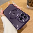 thumbnail image 1 of Magnetic Clear Case for iPhone 13 Pro Max Case with Camera Lens Protector, Compatible with MagSafe, Non-Yellowing Slim Fit Shockproof Shining for Women Girls Protective Phone Cover, Deep Purple, 1 of 9