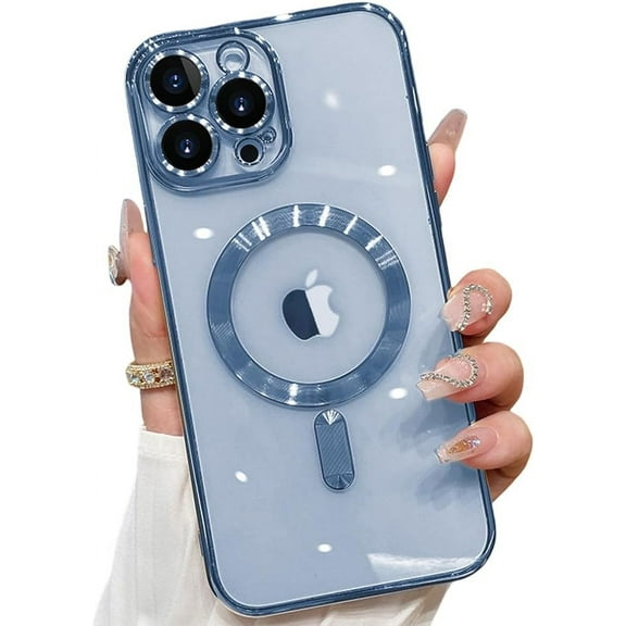 Magnetic Clear Case for iPhone 13 Pro Max Case Compatible with MagSafe Built-in Camera Lens Protector Soft Shockproof Slim Case for iPhone 13 Pro Max 6.7" - Blue
