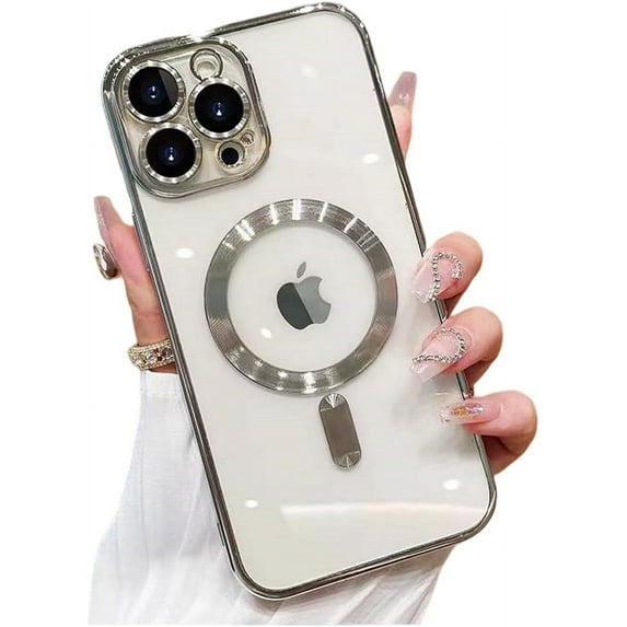 Magnetic Clear Case for iPhone 13 Pro Max Case Compatible with MagSafe Built-in Camera Lens Protector Soft Shockproof Slim Case for iPhone 13 Pro Max 6.7" - Silver