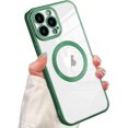 thumbnail image 1 of Magnetic Clear Case for iPhone 14 Pro Max 6.7 Inch 2022, Electroplated Magnetic Clear Slim Case for Women and Men [Military Drop Protection] Tempered Screen Protector(Green), 1 of 11