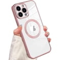 thumbnail image 1 of Magnetic Clear Case for iPhone 14 Pro Max 6.7 Inch 2022, Electroplated Magnetic Clear Slim Case for Women and Men [Military Drop Protection] Tempered Screen Protector(Pink), 1 of 11