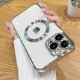 thumbnail image 1 of Magnetic Clear Case for iPhone 14 Pro Max Case with Camera Lens Protector, Compatible with MagSafe, Non-Yellowing Slim Fit Shockproof Shining for Women Girls Protective Phone Cover,6.7",Silver, 1 of 9