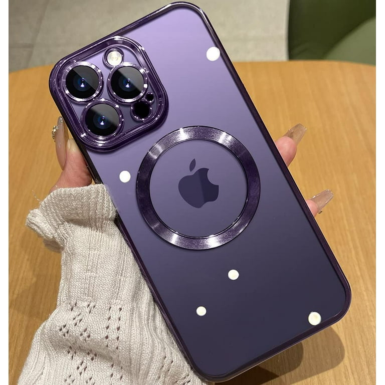 Magnetic Clear Case for iPhone 14 Pro Max Case with Full Camera Protection  [No.1 Strong N52 Magnets] [Military Grade Drop Protection] Shing for Women  Girls Phone Case (6.7) Purple,iPhone14promax 