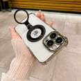 thumbnail image 1 of Magnetic Clear Case for iPhone 15 Pro Max with Ring Stand, Compatible with MagSafe, Military-Grade Full Protection Non-Yellowing Lens Protection Rugged Plating Phone Case, Silver, 1 of 10