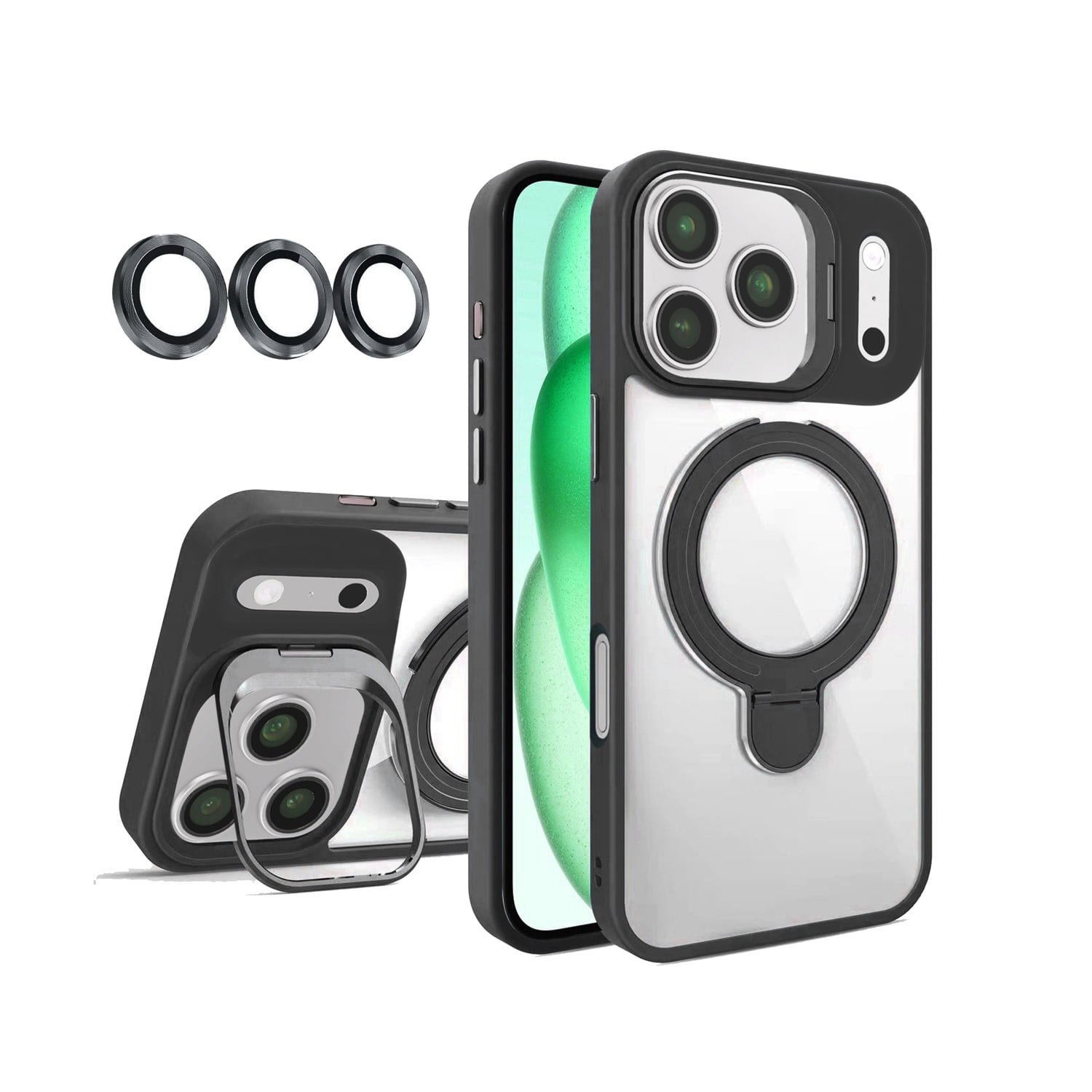 Magnetic Clear Case with 2 Kickstands & Camera Lens for iPhone 17 Pro Max