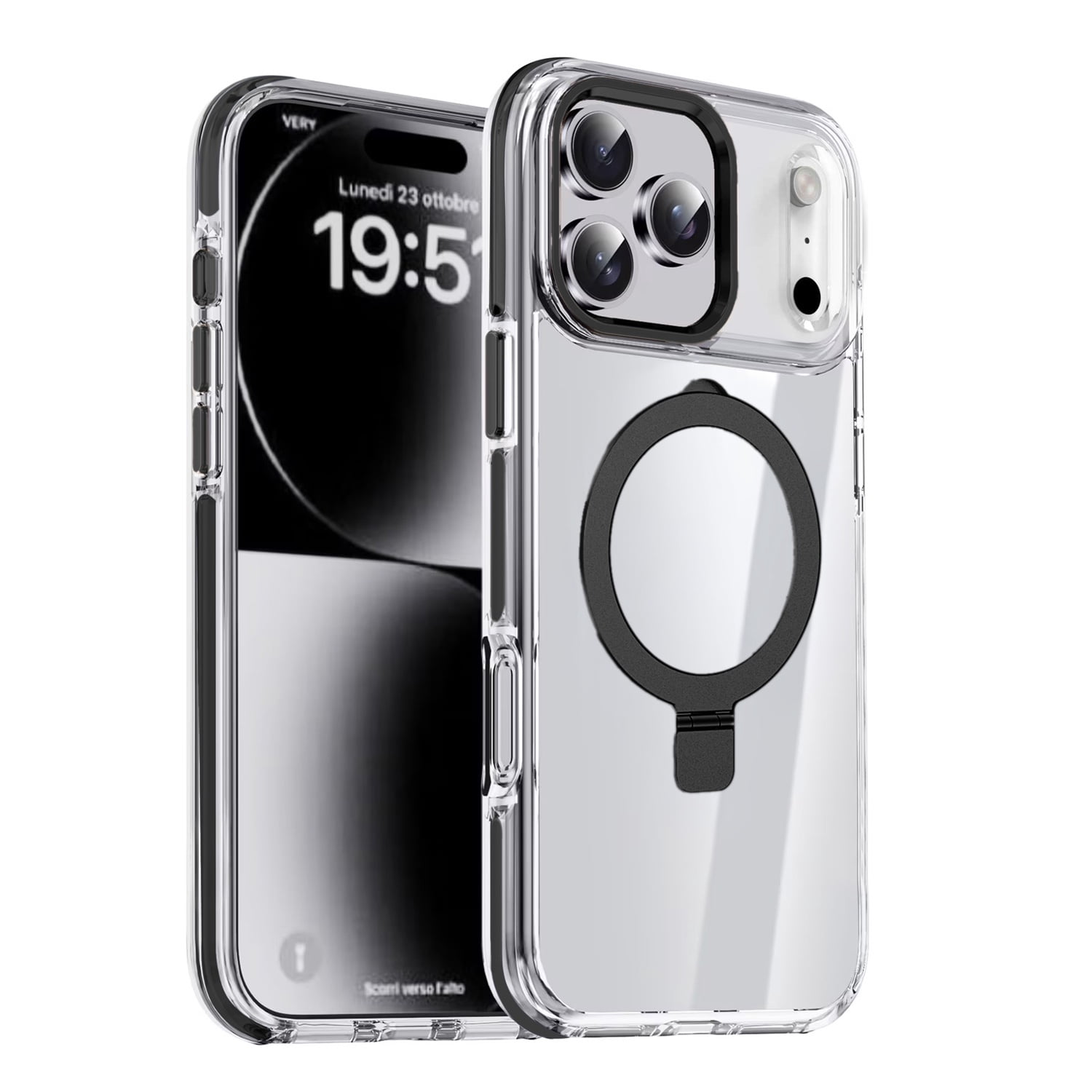 Magnetic Clear Case with Kickstand for iPhone 17 Pro Max - Black