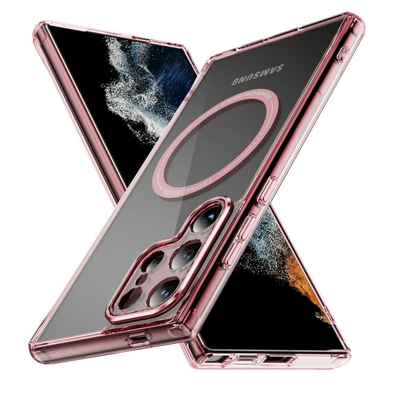 Magnetic Clear Compatible with Samsung Galaxy S24 Ultra Case, Military Grade Drop Tested, Compatible with MagSafe, Shockproof Protective Hard Back Slim Case for Samsung Galaxy S24 Ultra, Pink