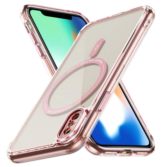 Magnetic Clear Compatible with iPhone X/XS Case, Military Grade Drop Tested, Compatible with MagSafe, Shockproof Protective Hard Back Slim Case for iPhone X/XS, Pink