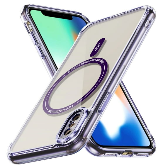 Magnetic Clear Compatible with iPhone X/XS Case, Military Grade Drop Tested, Compatible with MagSafe, Shockproof Protective Hard Back Slim Case for iPhone X/XS, Purple