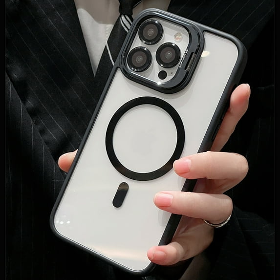 Magnetic Clear Designed for iPhone 12 Pro Case, Military-Grade Shockproof Protective Case, Compatible with MagSafe, Camera Lens Holder Stand Phone Case, Scratch-Resistant Back Cover, Black